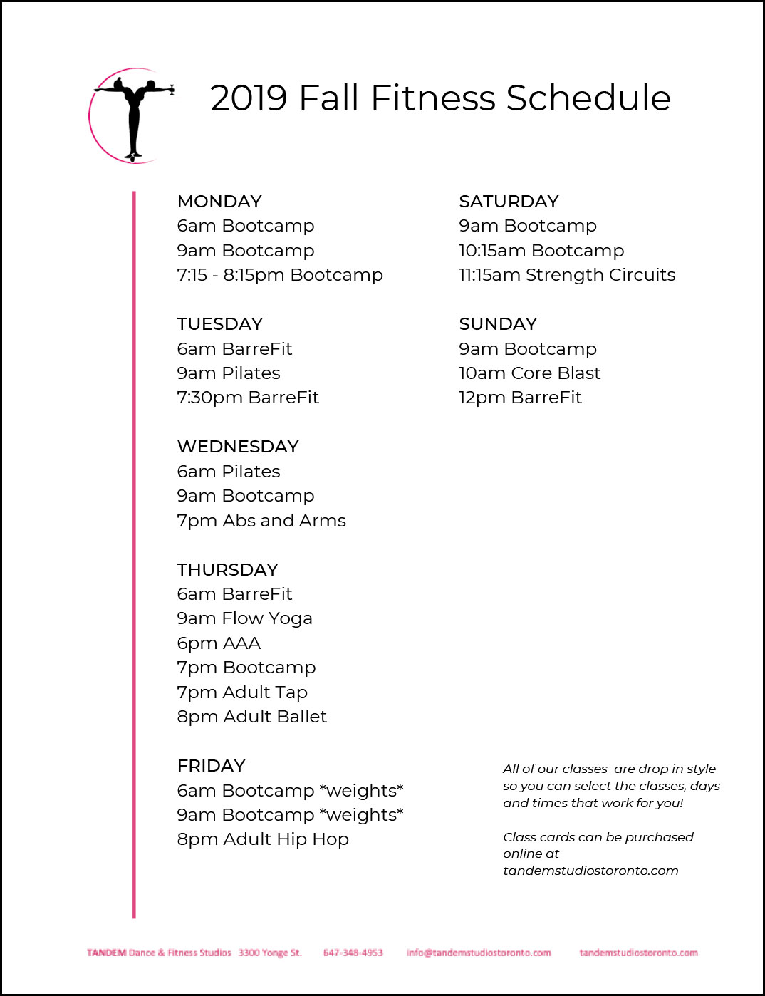 Fitness Schedule Tandem Studios